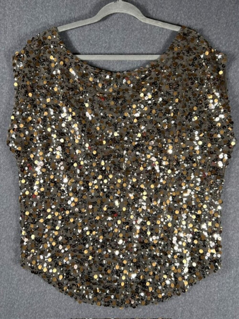 Victoria's Secret Sequin Party Blouse Womens Sz Med Gold Metallic Oversized Cap